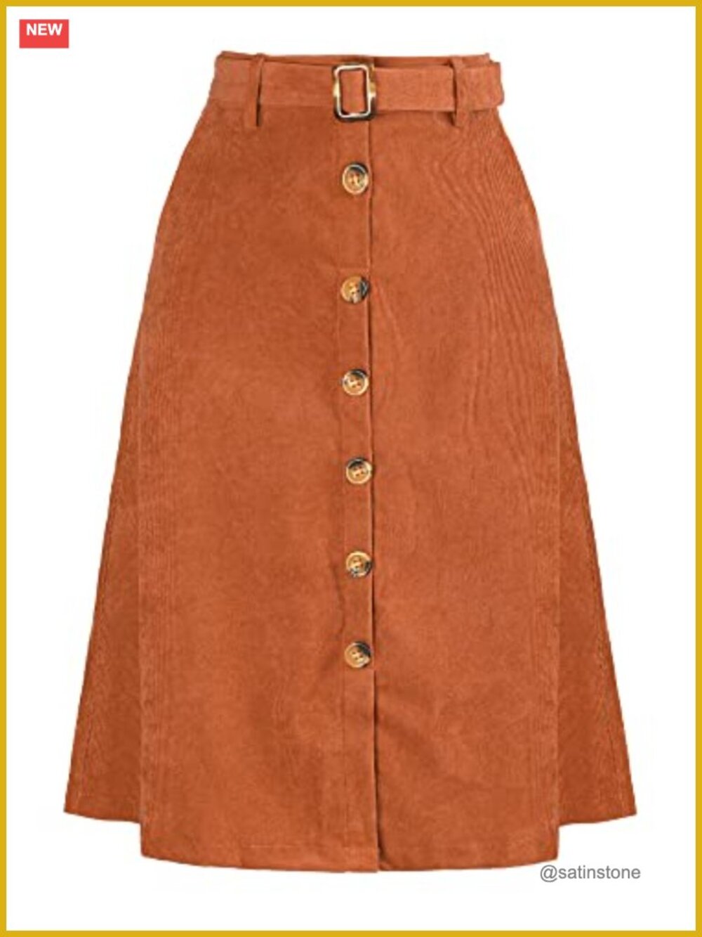 Corduroy A-Line High Waist Button Front Belted Midi Skirt